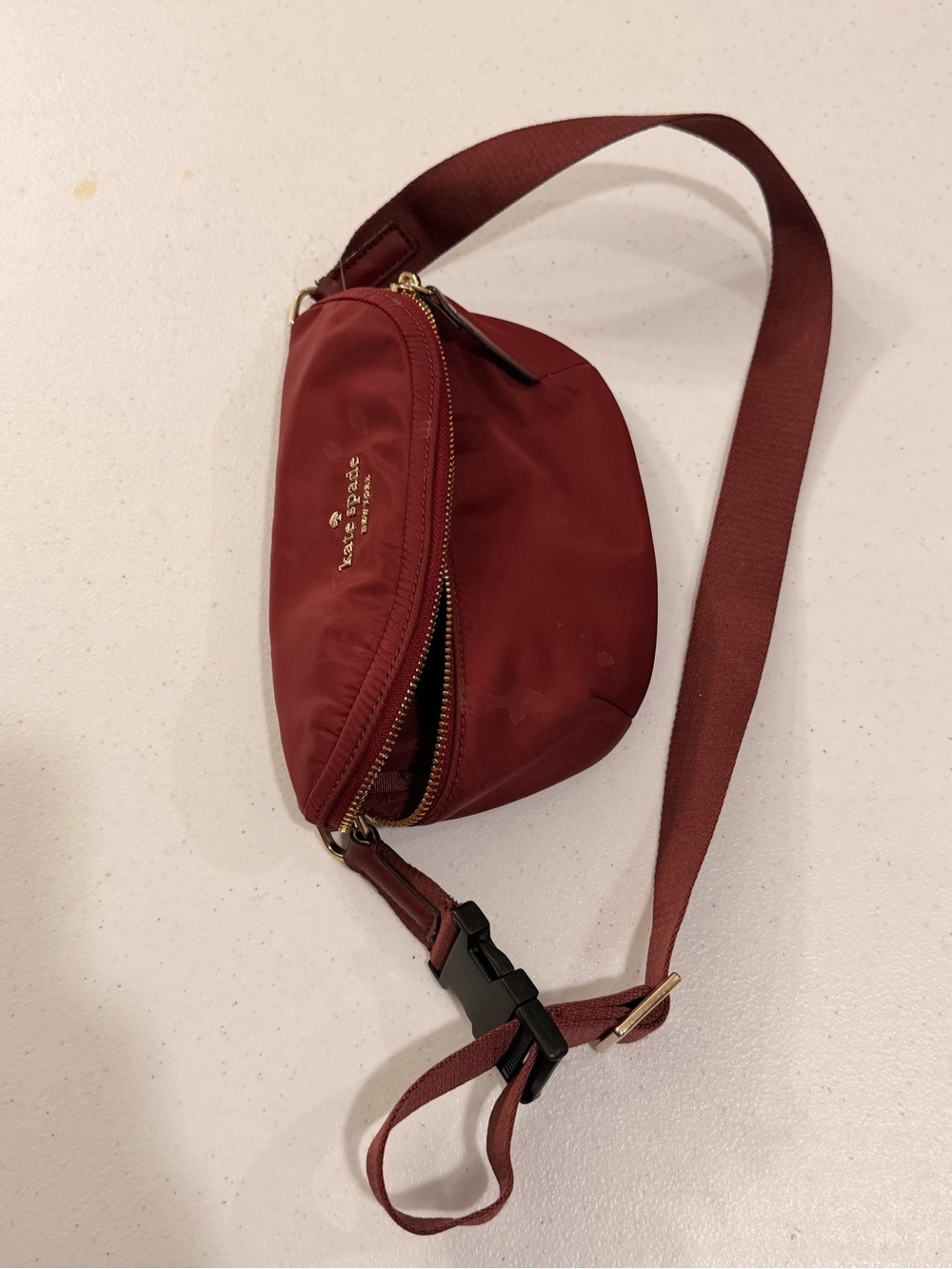 kate spade Maroon Nylon Belt Bag with Gold Hardware